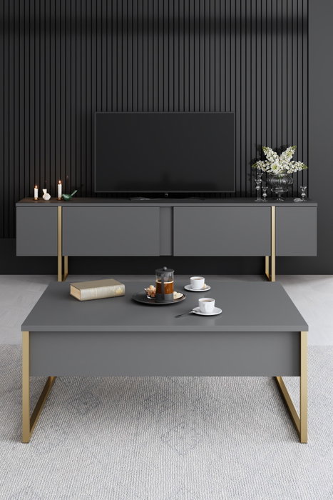 Hanah Home Conjunto de muebles de salón Luxe, Antracita y Oro